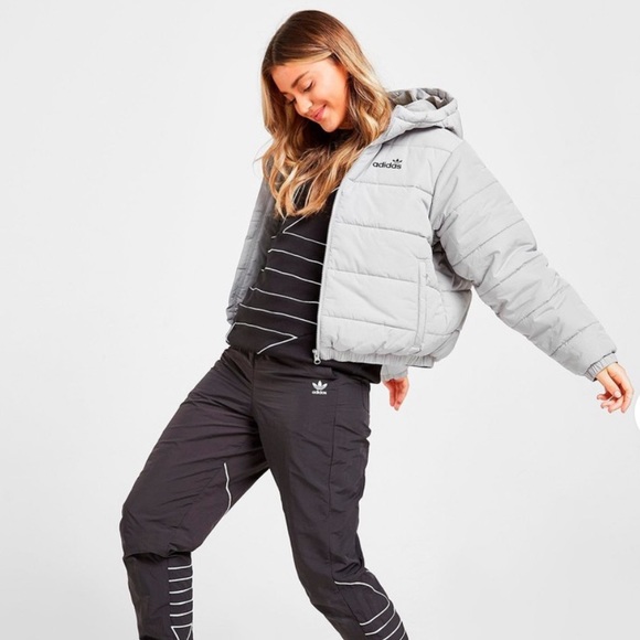 Adidas Originals light grey semi-cropped oversized zip up puffer jacket - Picture 2 of 16